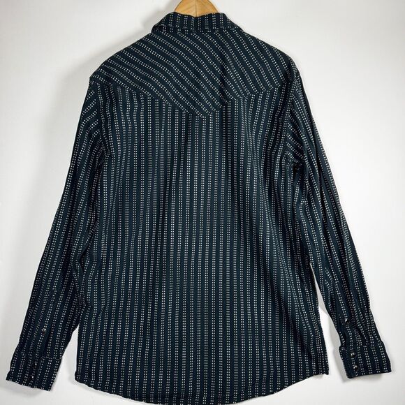 Cody James Western Shirt Mens Large Black White Stripe Sawtooth Pockets Snap - Picture 3 of 16